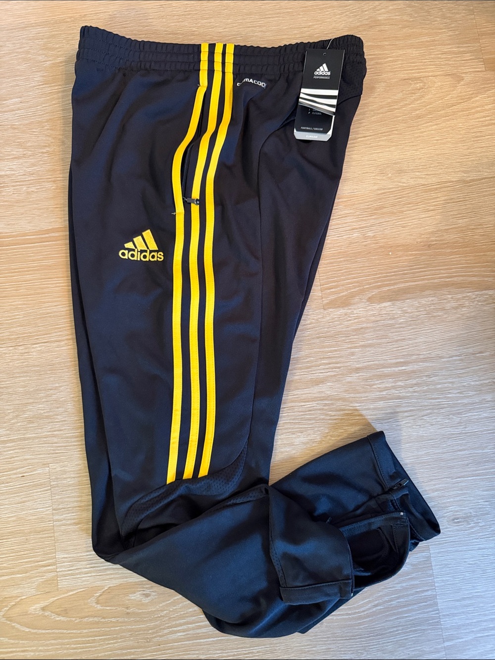 New adidas Black Joggers with Yellow Triple Stripes zipped pockets